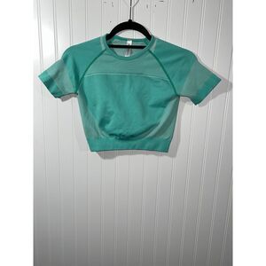 Kimberly C Women’s Small Ultra Seamless Crop Top short sleeve Open Back Green